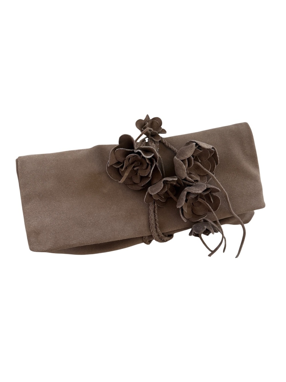 Women's Taupe Suede Floral Wrap Clutch